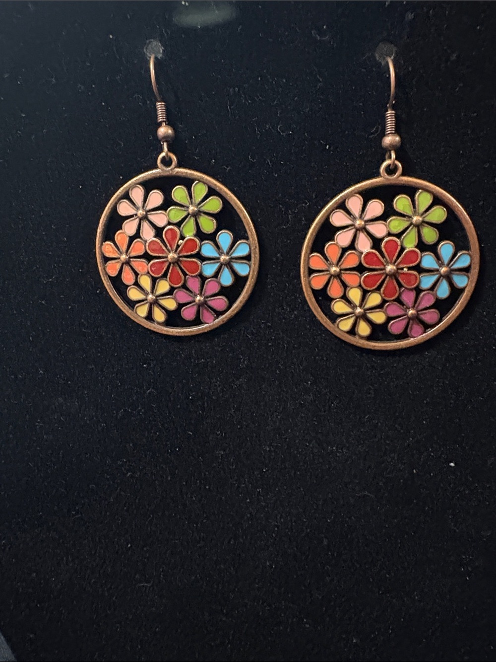 Multicolor Floral Enamel Drop Earrings - Women Jewelry